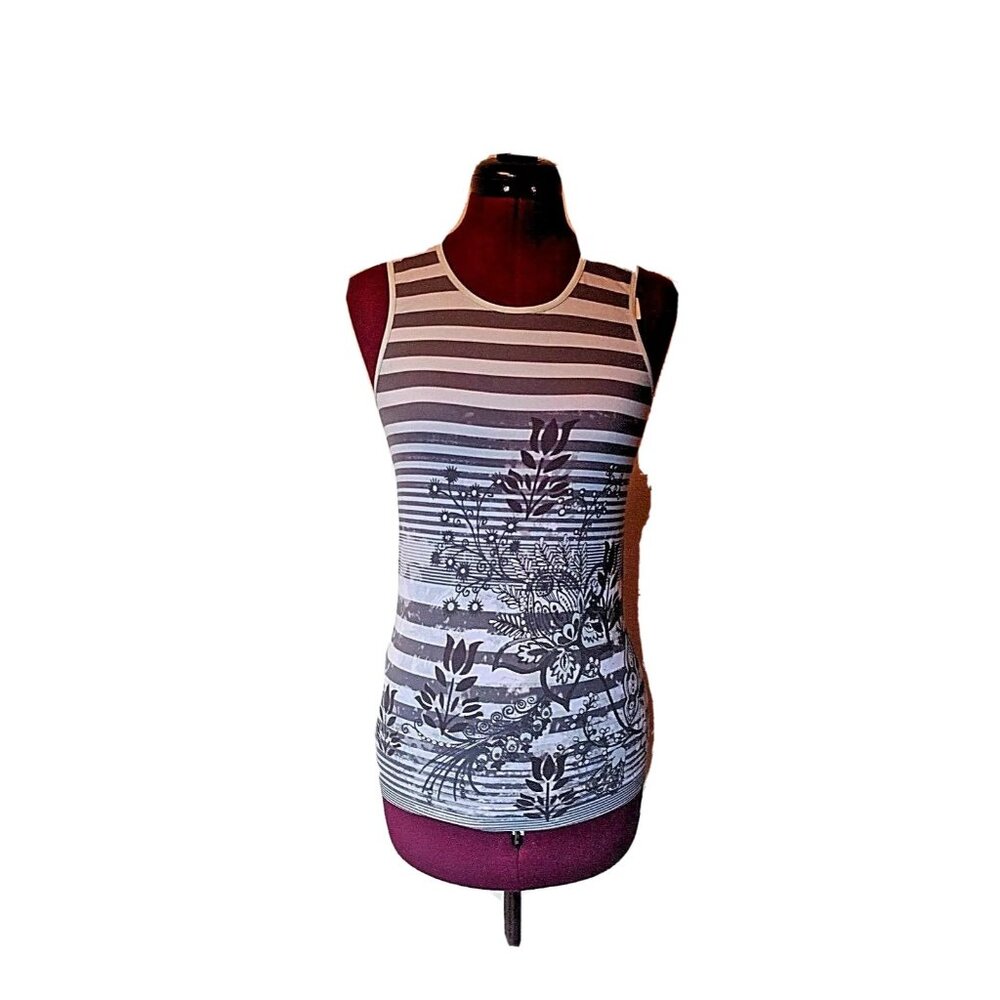 Athleta Trailhead Tank Top Women’s Size S Green Gray Striped Floral Activewear